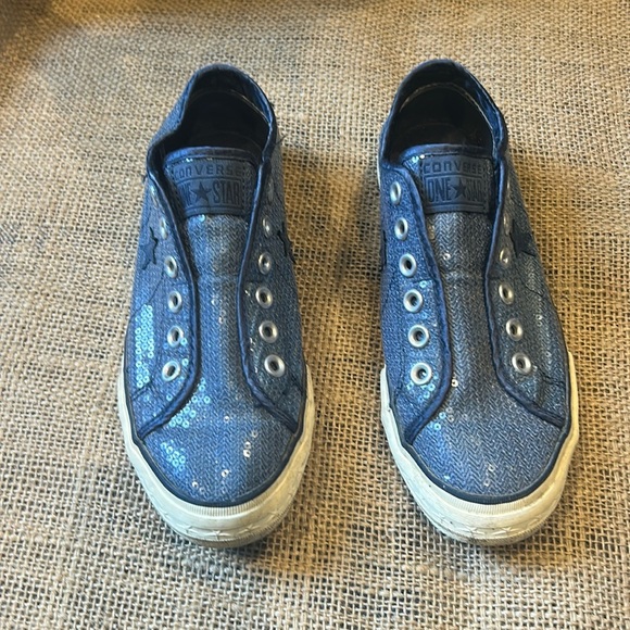 Converse All Star Blue Sequin low Top Sneaker tennis shoes size 8.5 - Picture 1 of 11